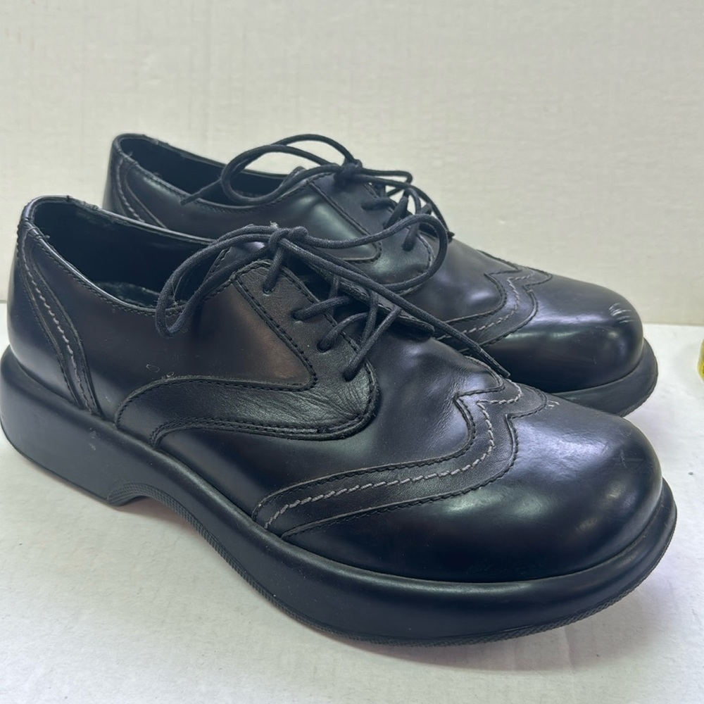 Dansko Black Leather Oxford Platform Shoes